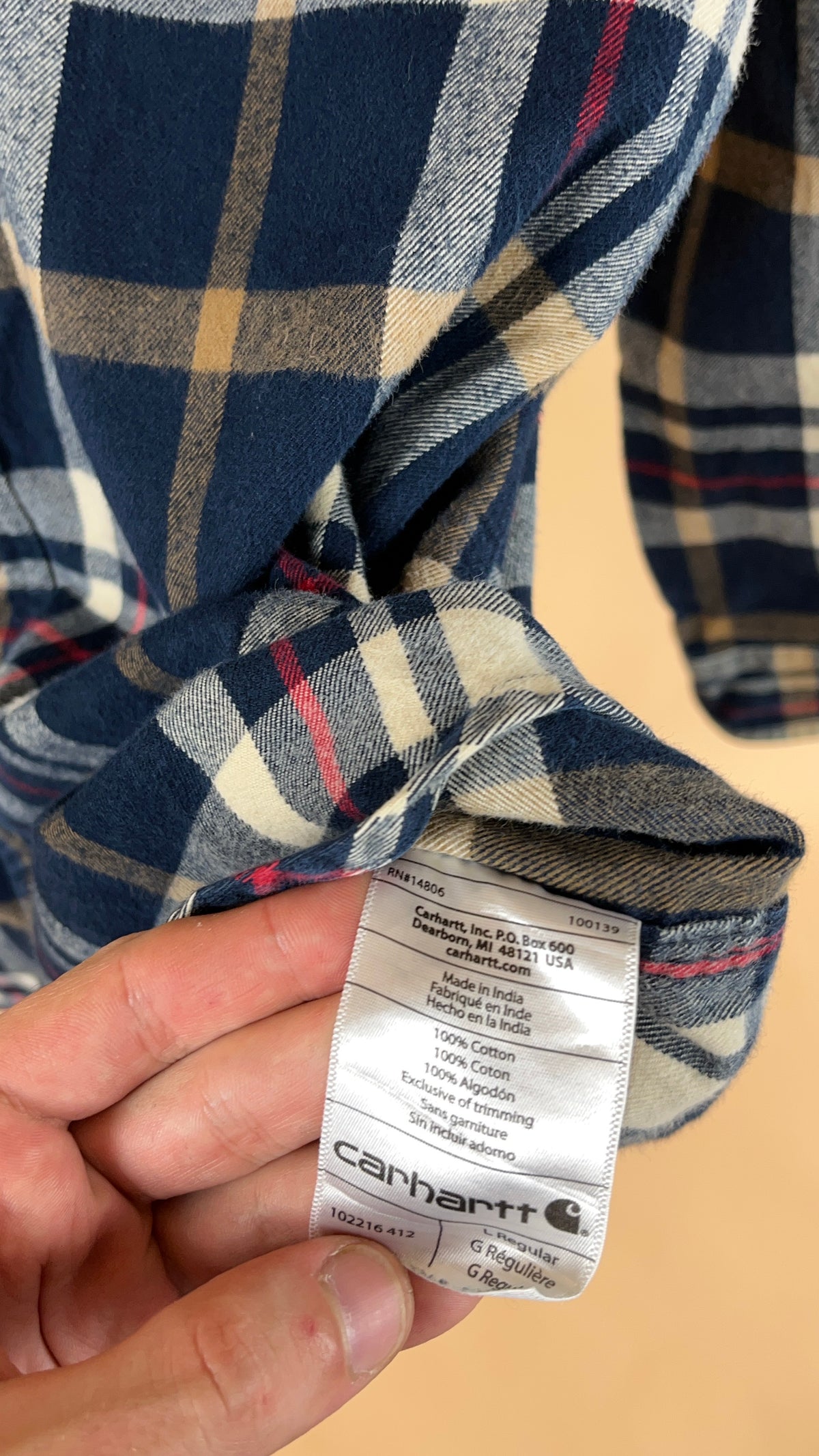 Carhartt Cream Tan & Red Plaid Button-Up Shirt - L