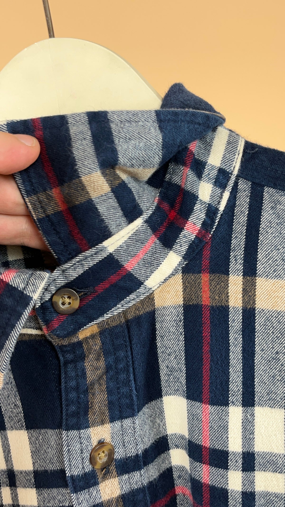 Carhartt Cream Tan & Red Plaid Button-Up Shirt - L