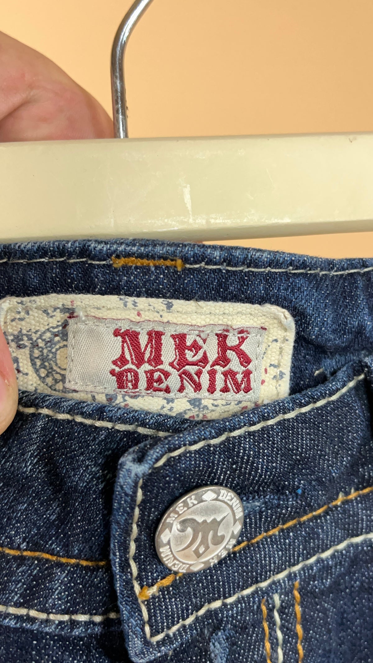 Y2K dark wash bootcut jeans with whiskered fading and contrast stitching — Arkive Vintage