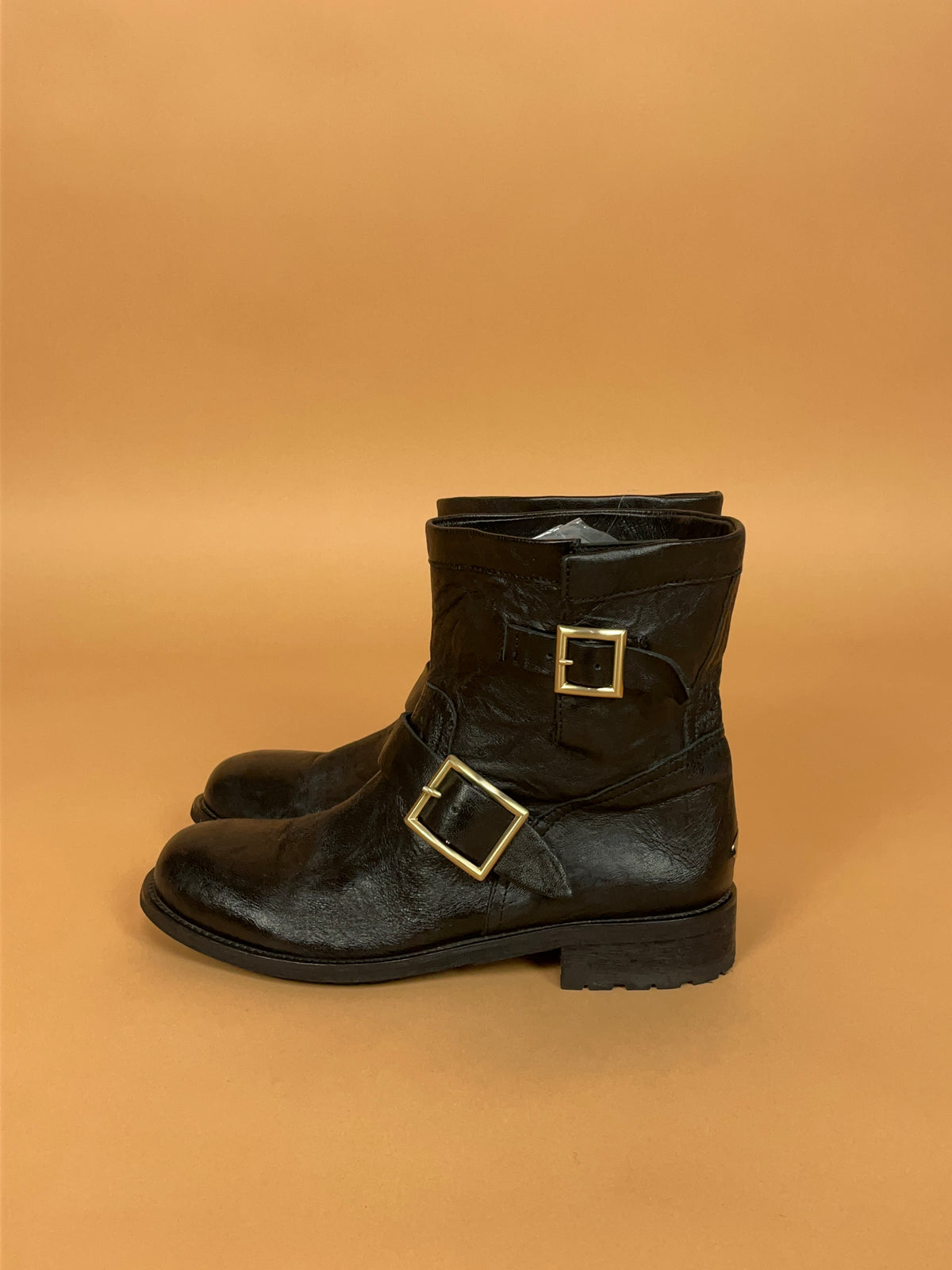 Jimmy Choo Black Leather Buckle Ankle Boots - AU 7 Womens