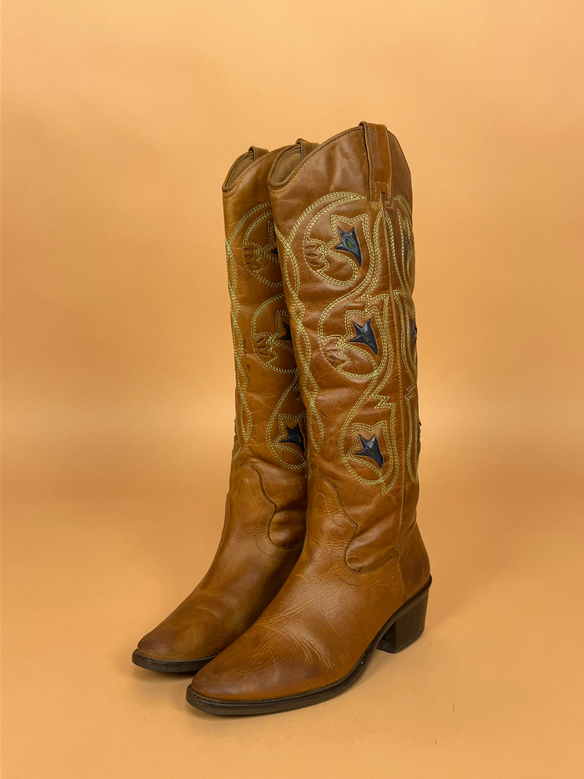 Vintage Tan Leather Western Boots - AU 7 Womens