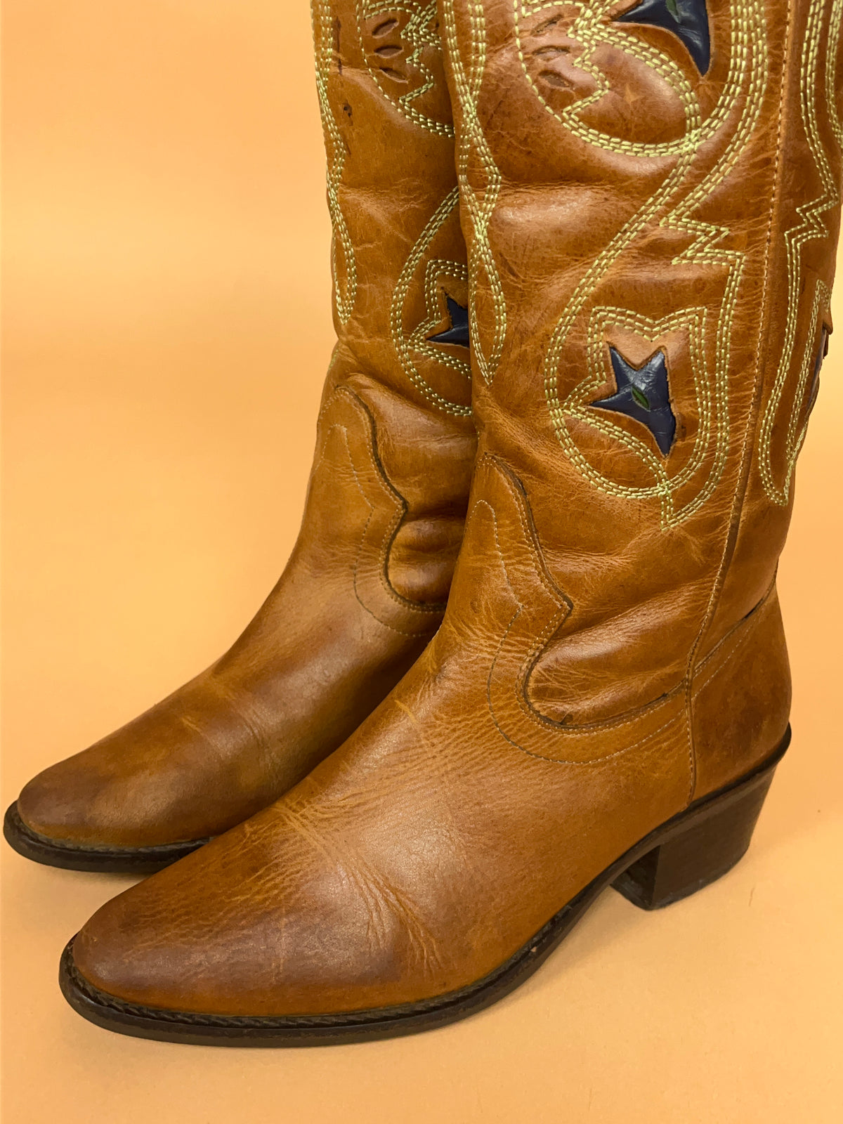 Vintage Tan Leather Western Boots - AU 7 Womens
