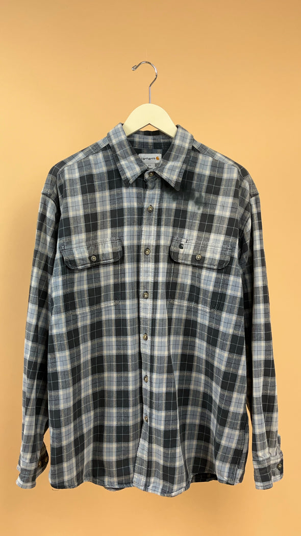 'Carhartt' Blue & Grey Plaid Long Sleeve Button-Up Shirt