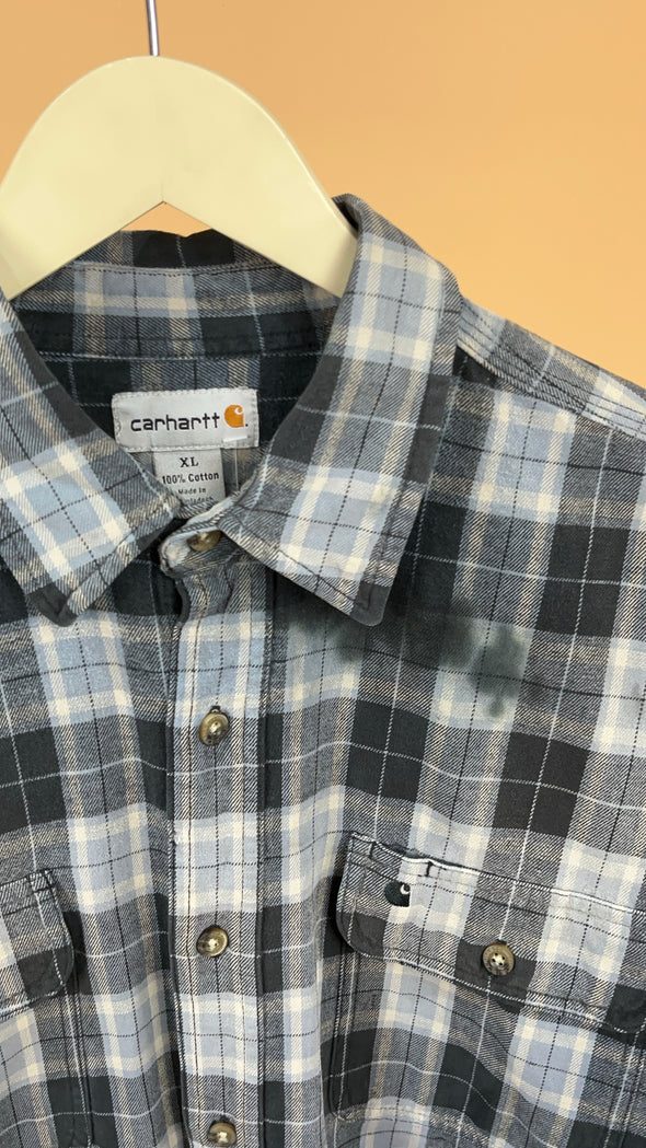 'Carhartt' Blue & Grey Plaid Long Sleeve Button-Up Shirt