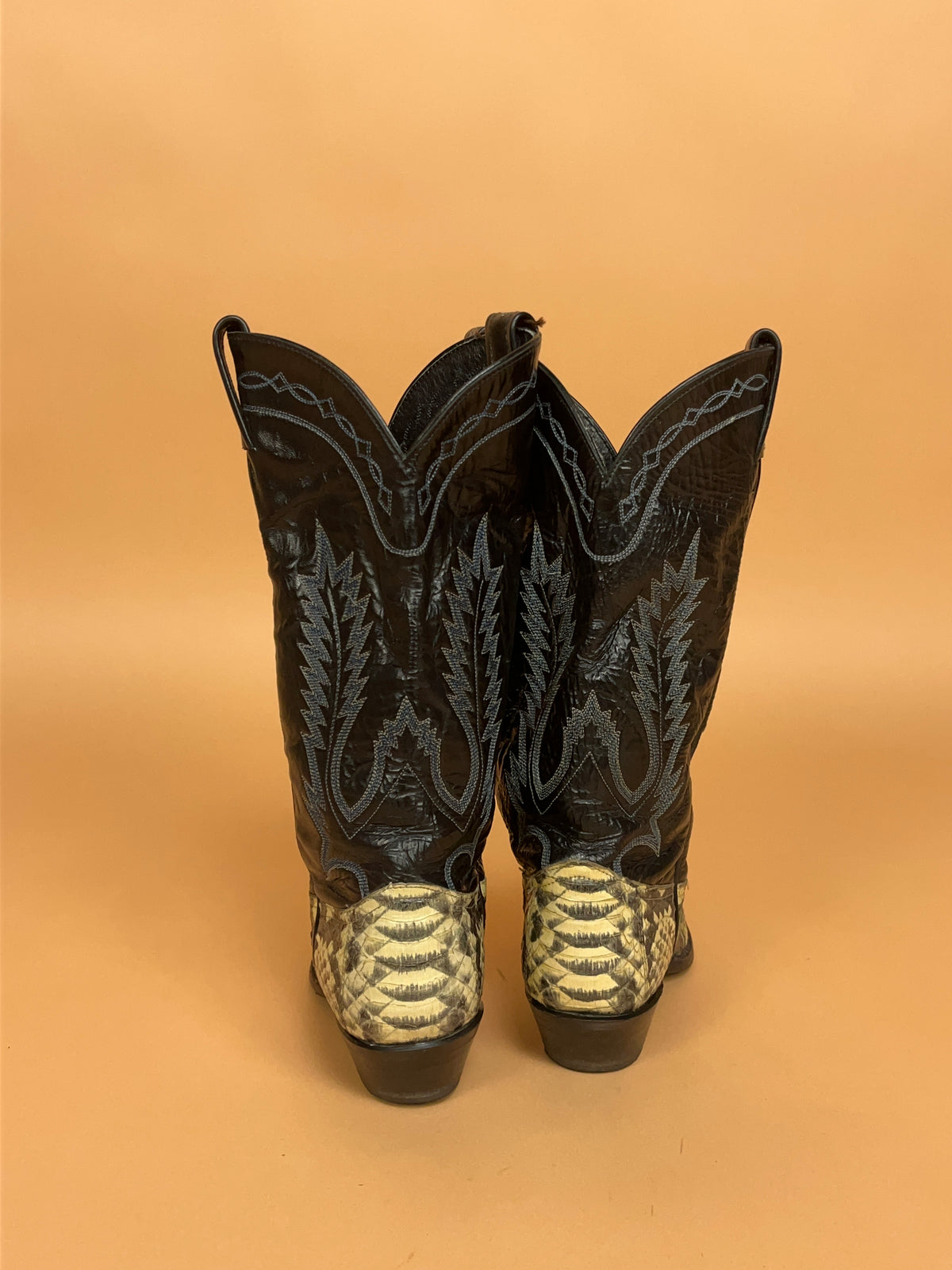 Vintage Two-Tone Snakeskin & Black Leather Western Boots - AU 7 Womens