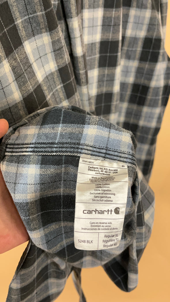 'Carhartt' Blue & Grey Plaid Long Sleeve Button-Up Shirt