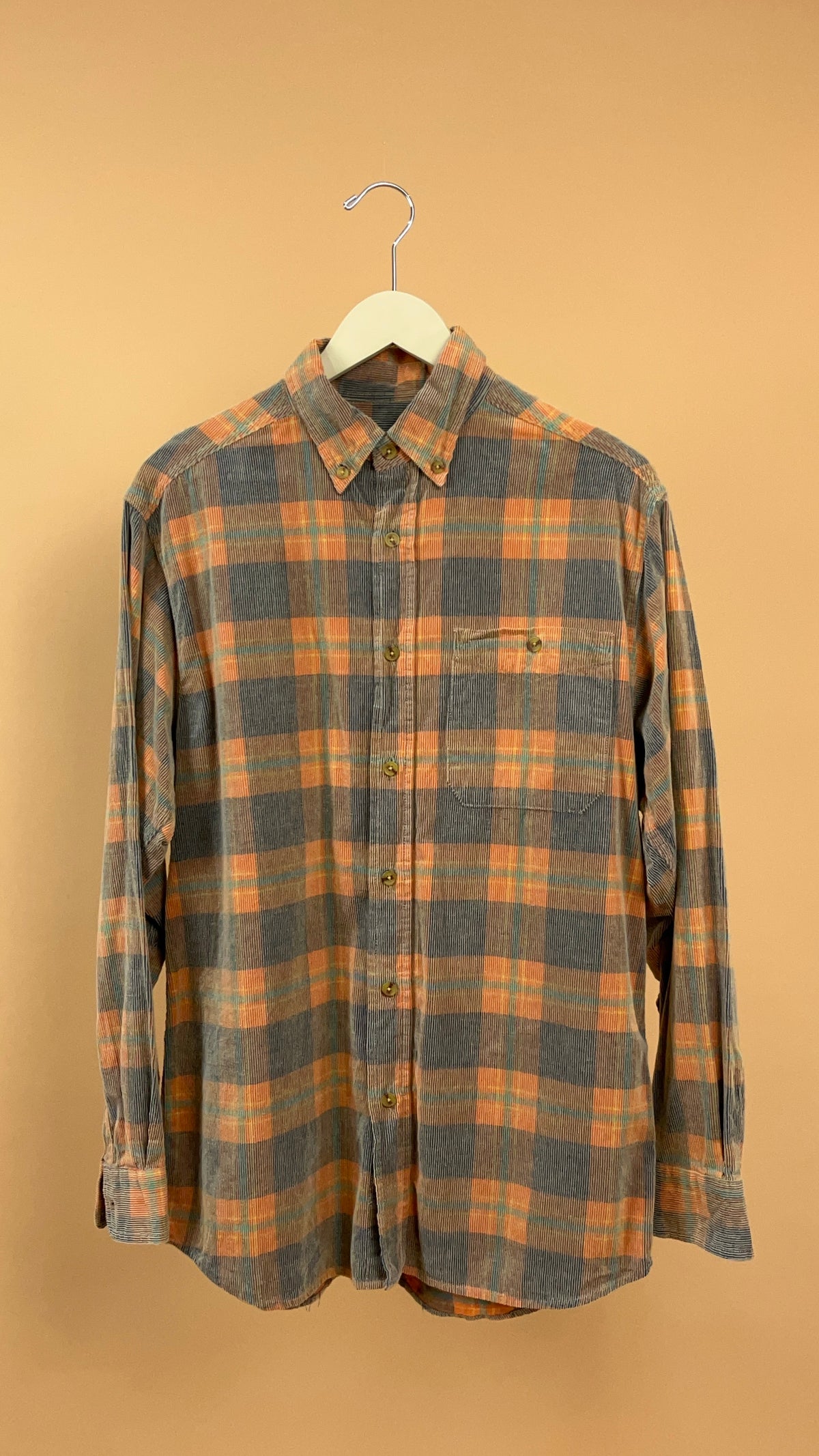 Corduroy Orange Plaid Shirt - M