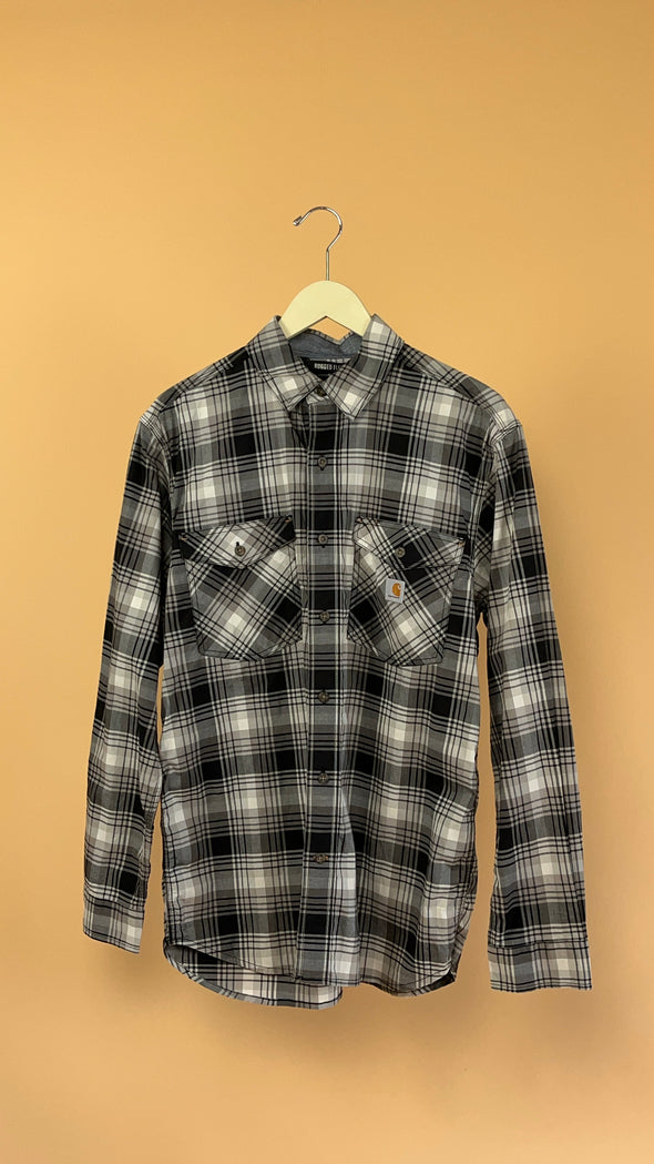 'Carhartt" Grey & Black Plaid Button-Up Shirt
