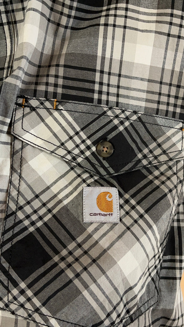 'Carhartt" Grey & Black Plaid Button-Up Shirt