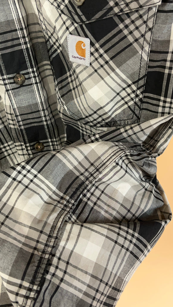 'Carhartt" Grey & Black Plaid Button-Up Shirt