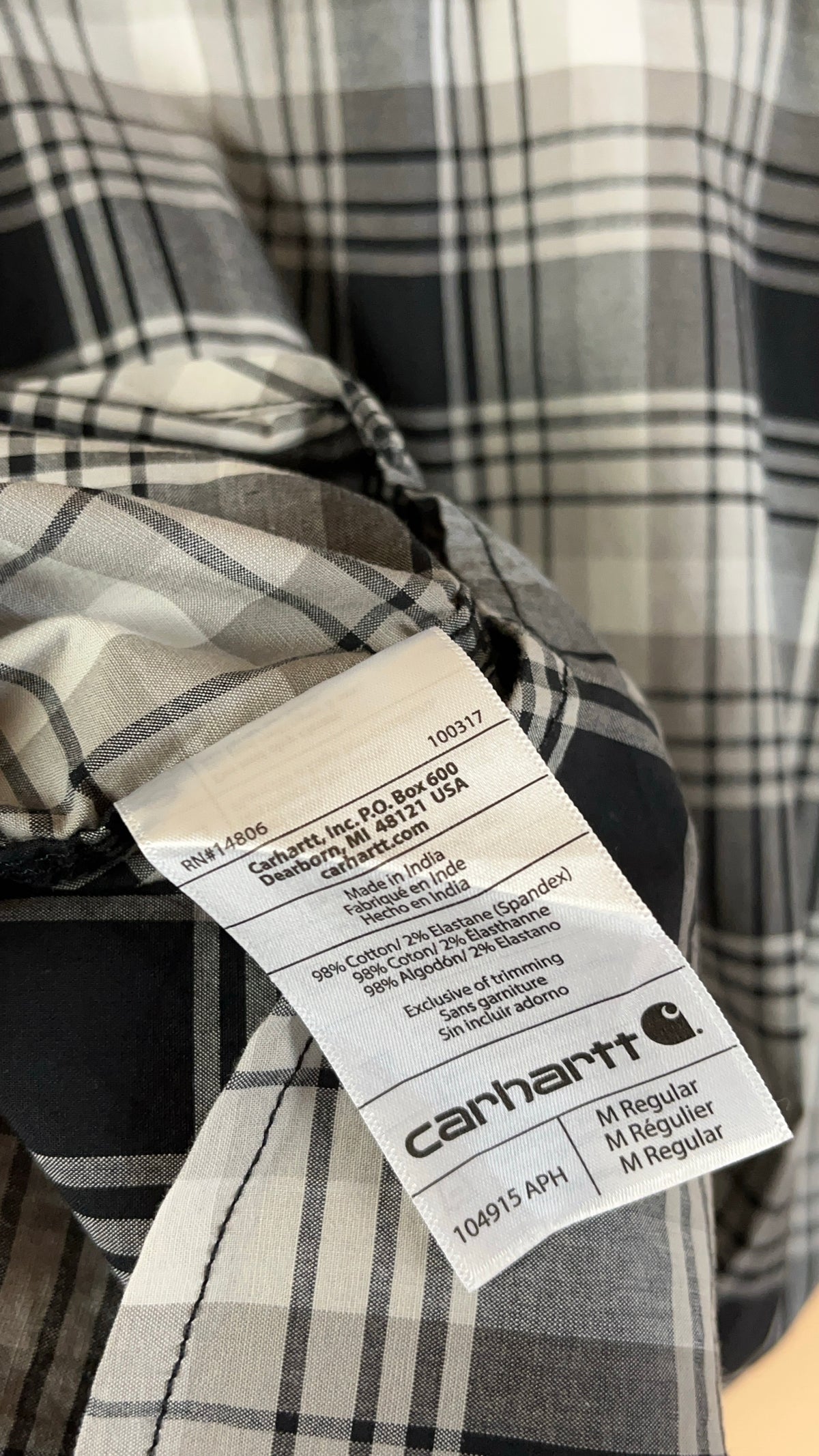 Carhartt" Grey & Black Plaid Button-Up Shirt - M