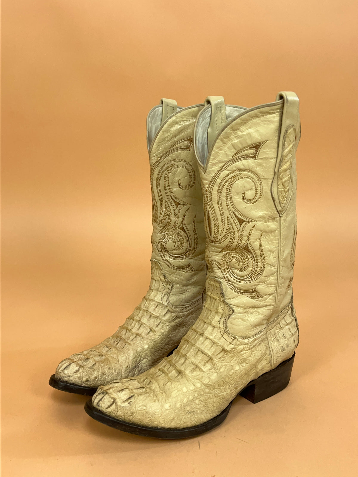 Vintage Real De Catorce Bone Crocodile Skin Cowboy Boots - AU 8.5 Womens