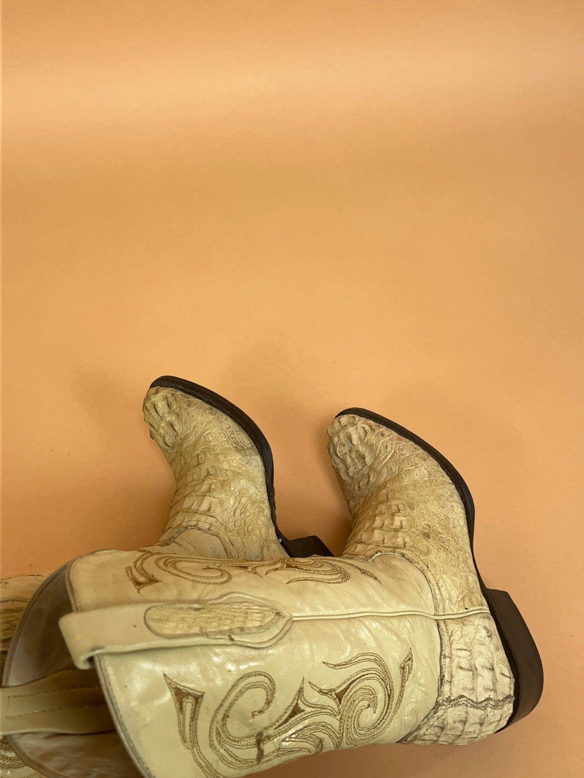 Vintage Real De Catorce Bone Crocodile Skin Cowboy Boots - AU 8.5 Womens