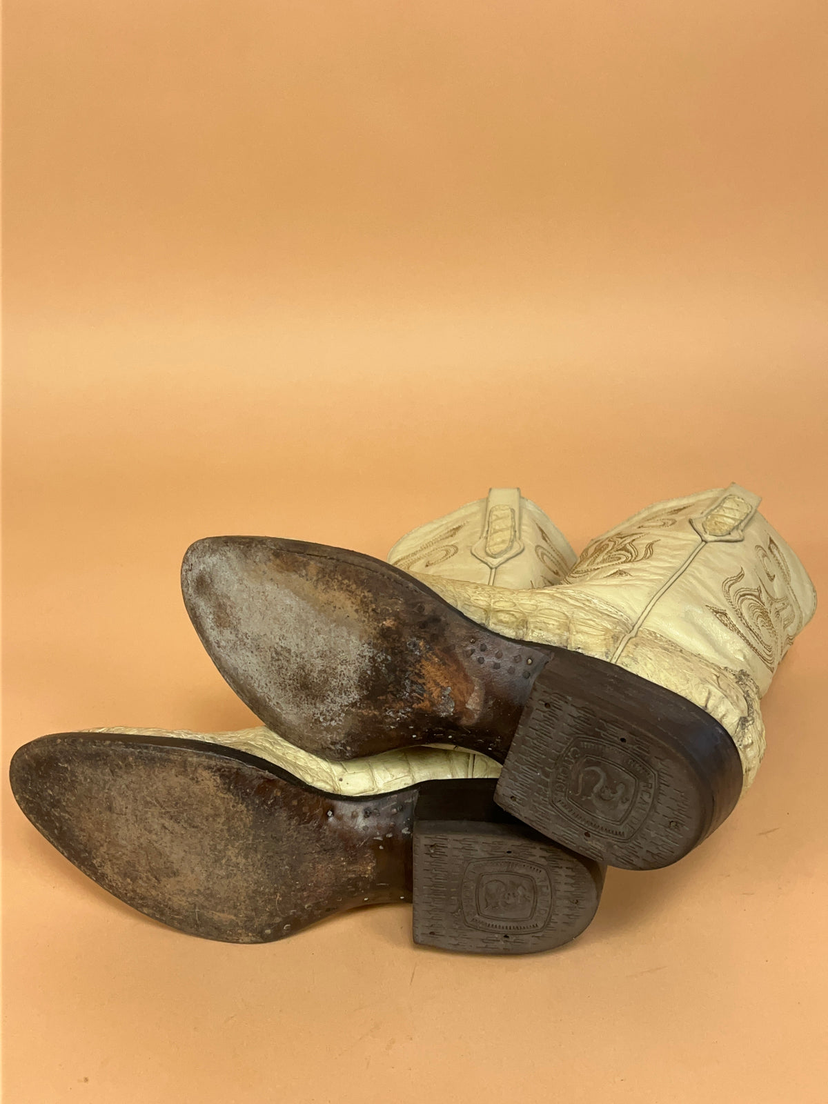 Vintage Real De Catorce Bone Crocodile Skin Cowboy Boots - AU 8.5 Womens