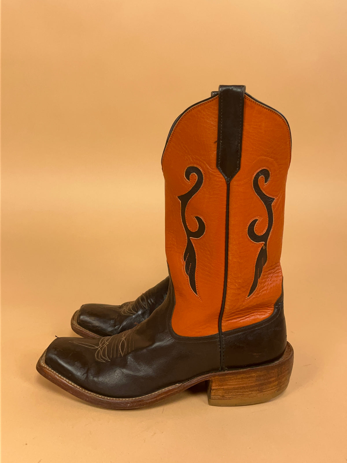 Vintage Rios Of Mercedes Burnt Orange & Brown Leather Western Boots - AU 7.5 Womens