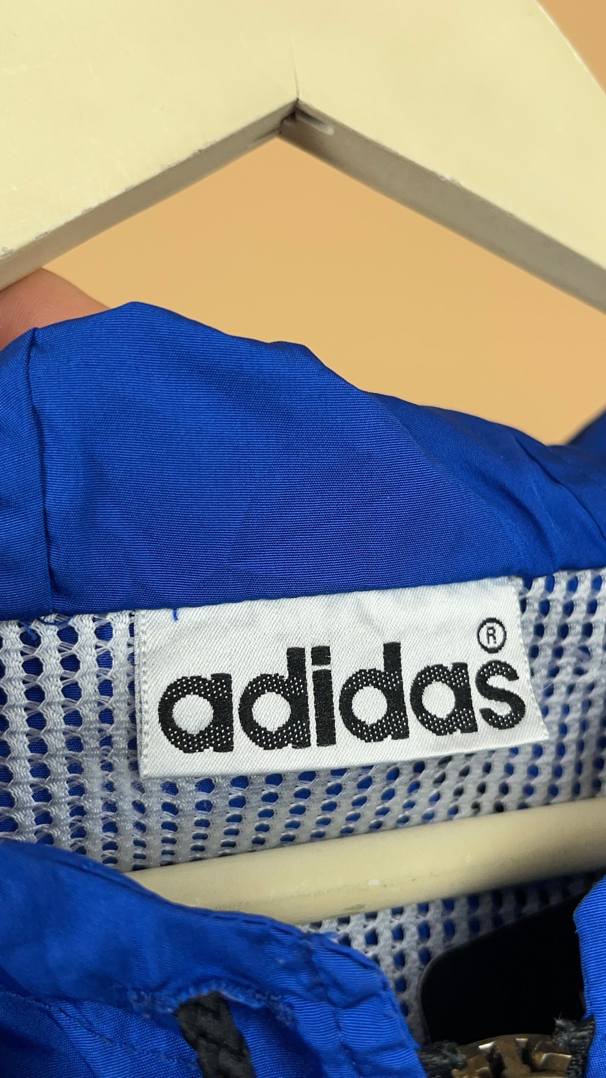 Vintage Adidas electric blue and black hooded windbreaker with welt pockets — Arkive Vintage