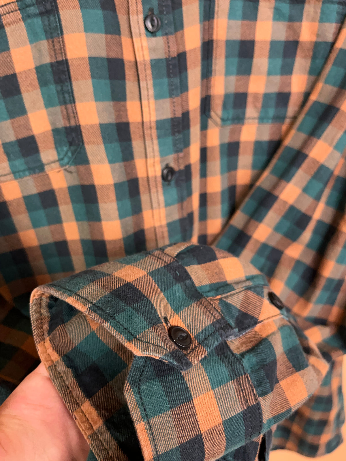 Y2K Vans Orange & Green Plaid Cotton Shirt - M