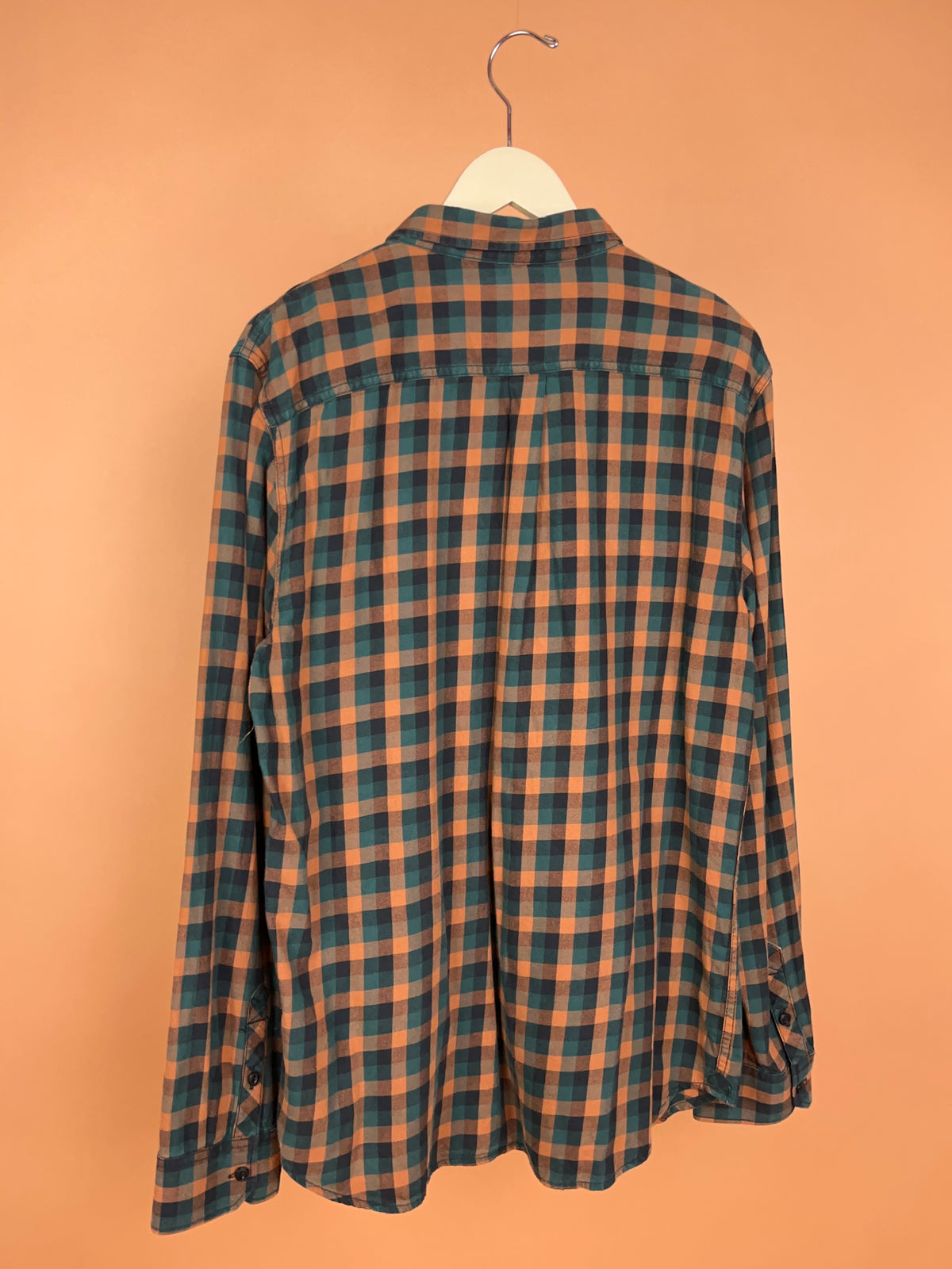 Y2K Vans Orange & Green Plaid Cotton Shirt - M