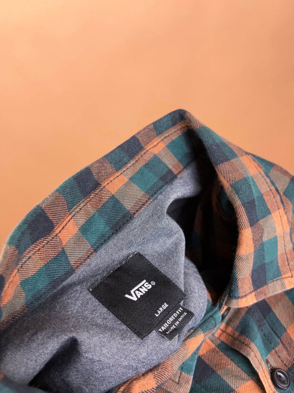 Y2K Vans Orange & Green Plaid Cotton Shirt - M