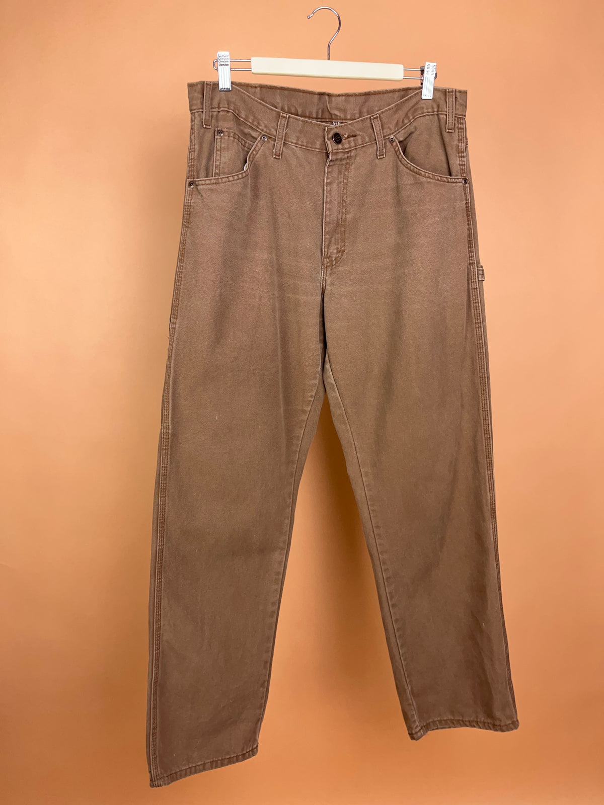 1990s Dickies Rinsed Timber Brown Cargo Carpenter Pants - 34" Mens