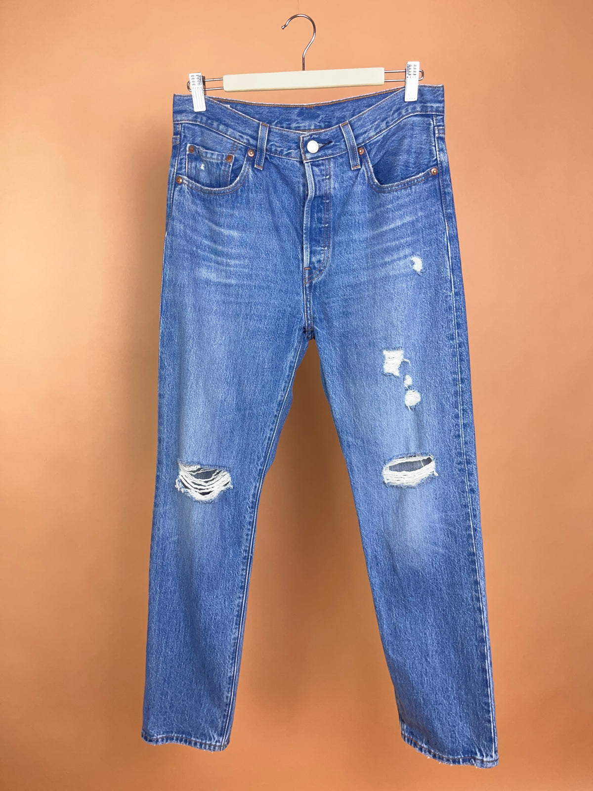 Levi's 501 Mid Blue Straight Leg Jeans - Distressed - 31"
