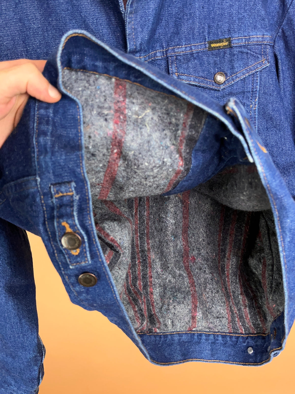 1990s Wrangler Dark Wash Blanket Lined Denim Jacket - S