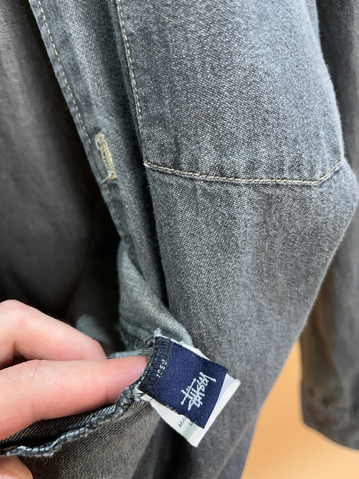 1990's Stussy Grey/Red Contrast Stitch Denim Jacket - M