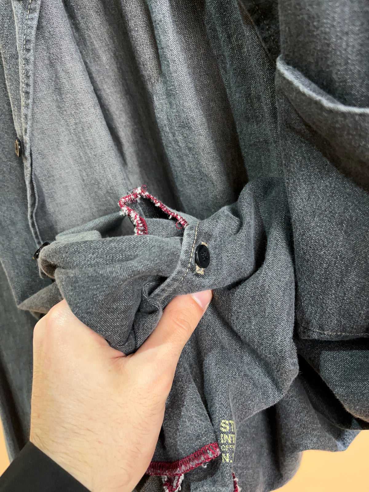 1990's Stussy Grey/Red Contrast Stitch Denim Jacket - M