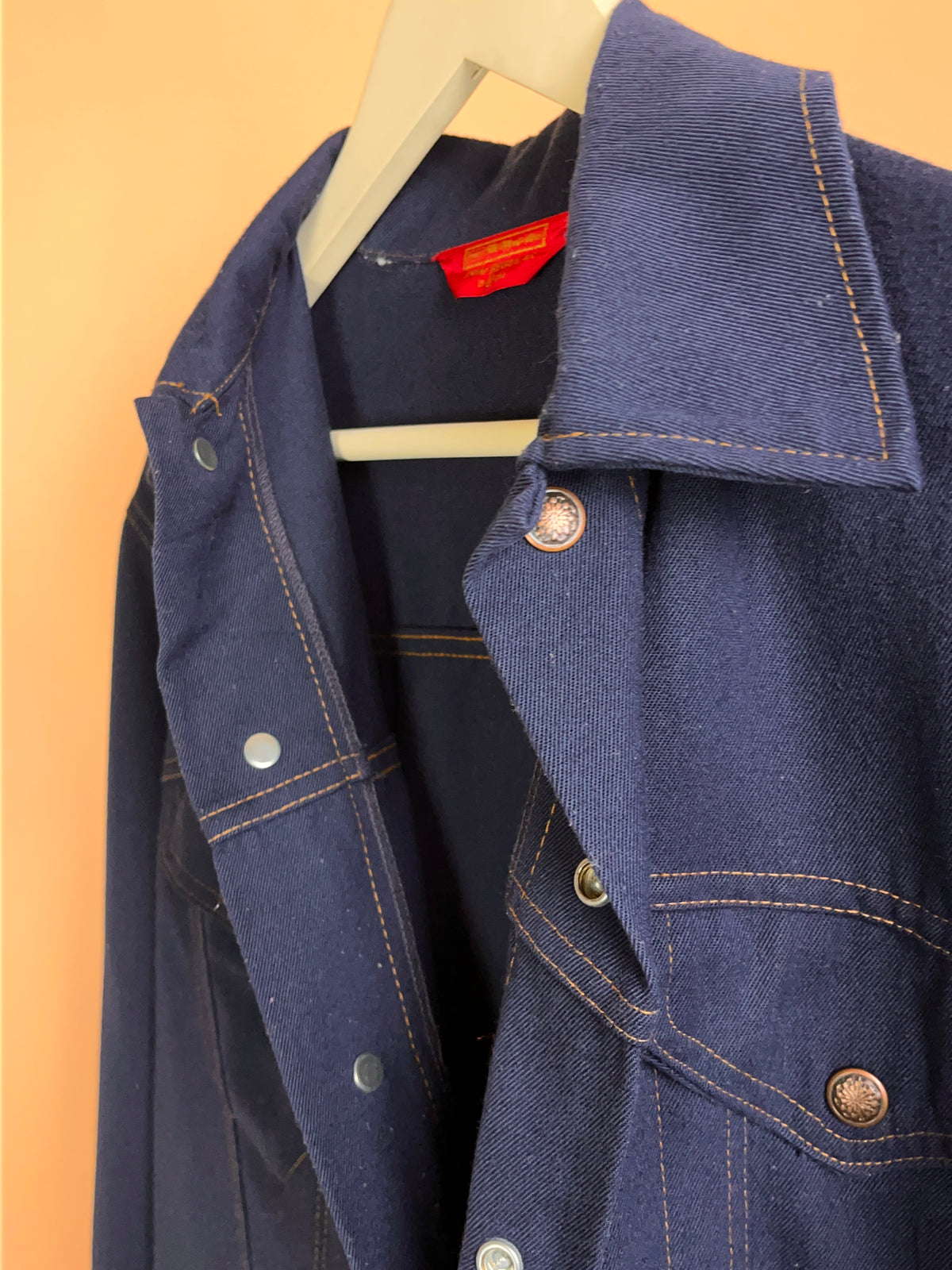 1970's Sears Trim Regular cobalt blue denim trucker jacket, snap front — Arkive Vintage