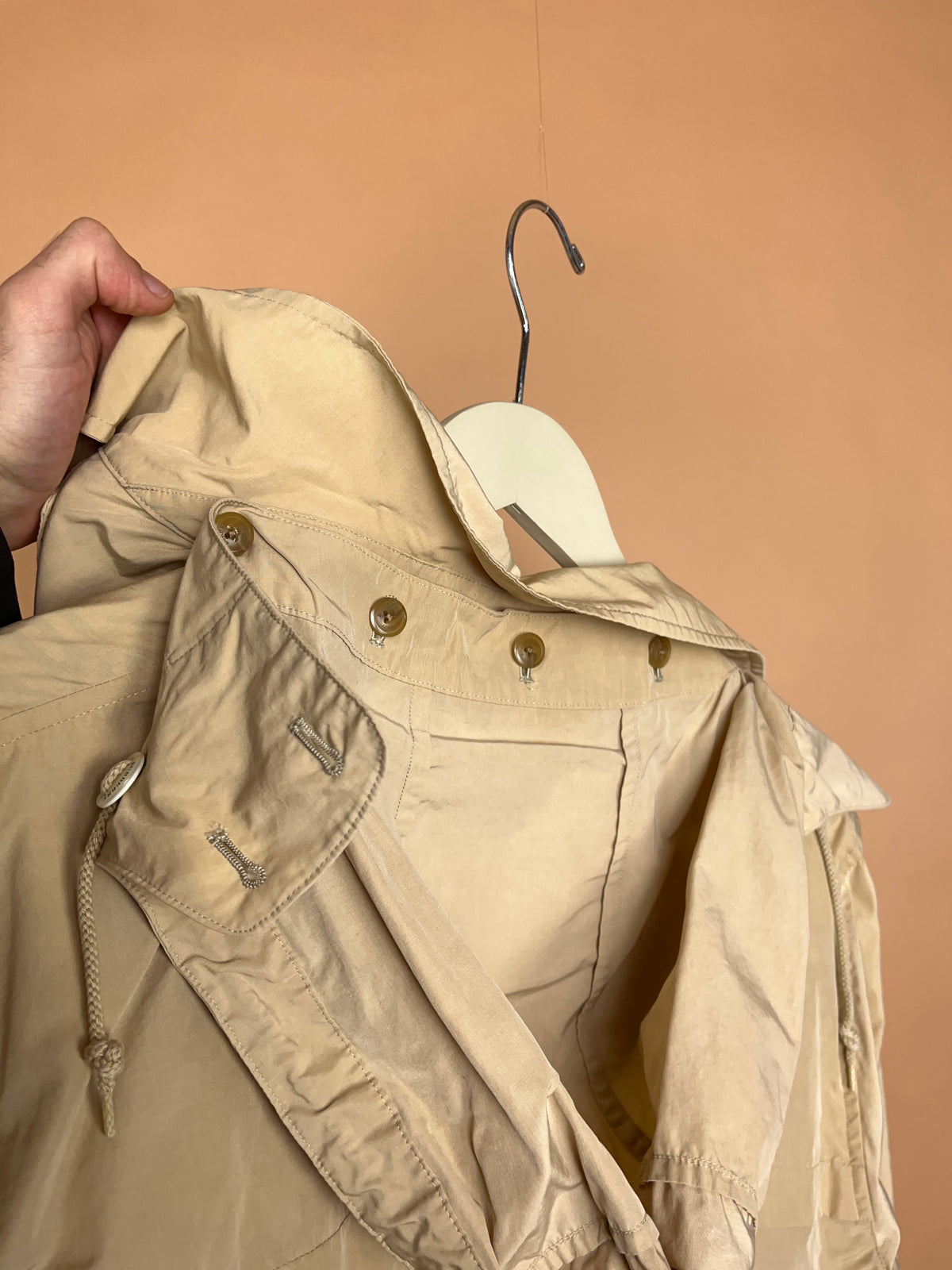 Y2K Burberry London beige coat with detachable hood, Nova check lining — Arkive Vintage