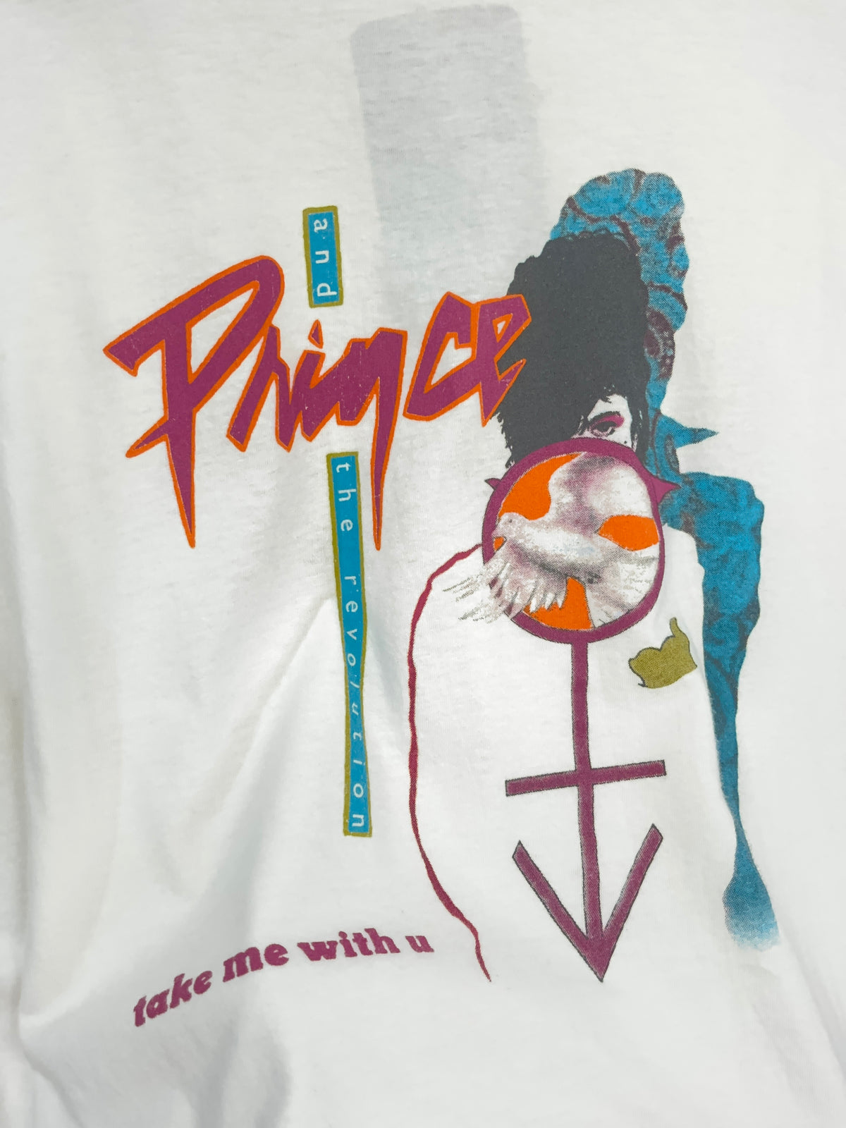 Prince & The Revolution Take Me With U band t-shirt in white cotton with Purple Rain graphic — Arkive Vintage