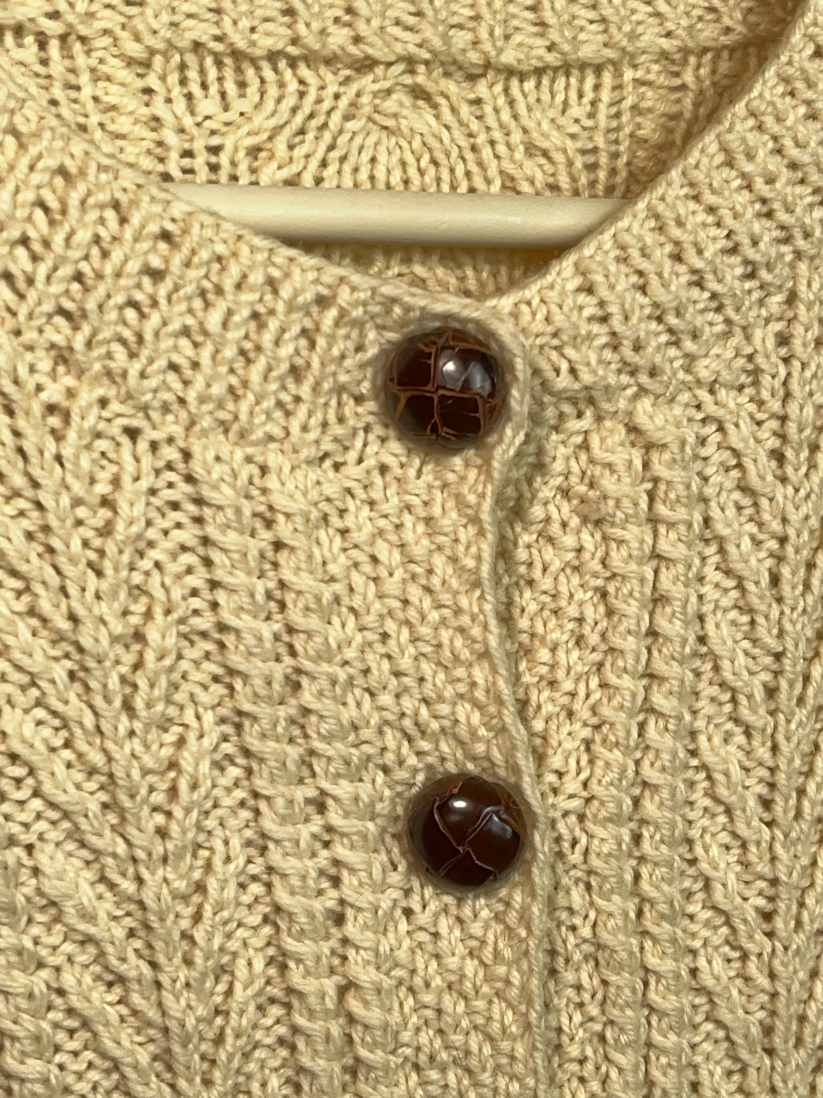 1990s Handmade Cream Aran Cable Knit Cardigan - M