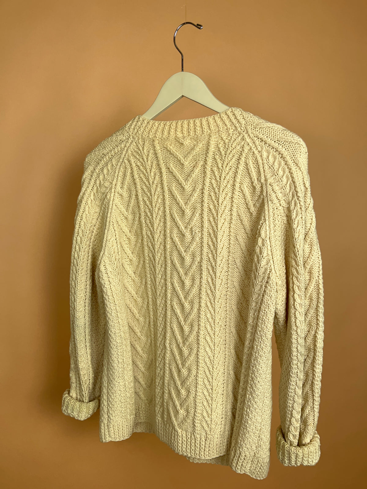 1990s Handmade Cream Aran Cable Knit Cardigan - M