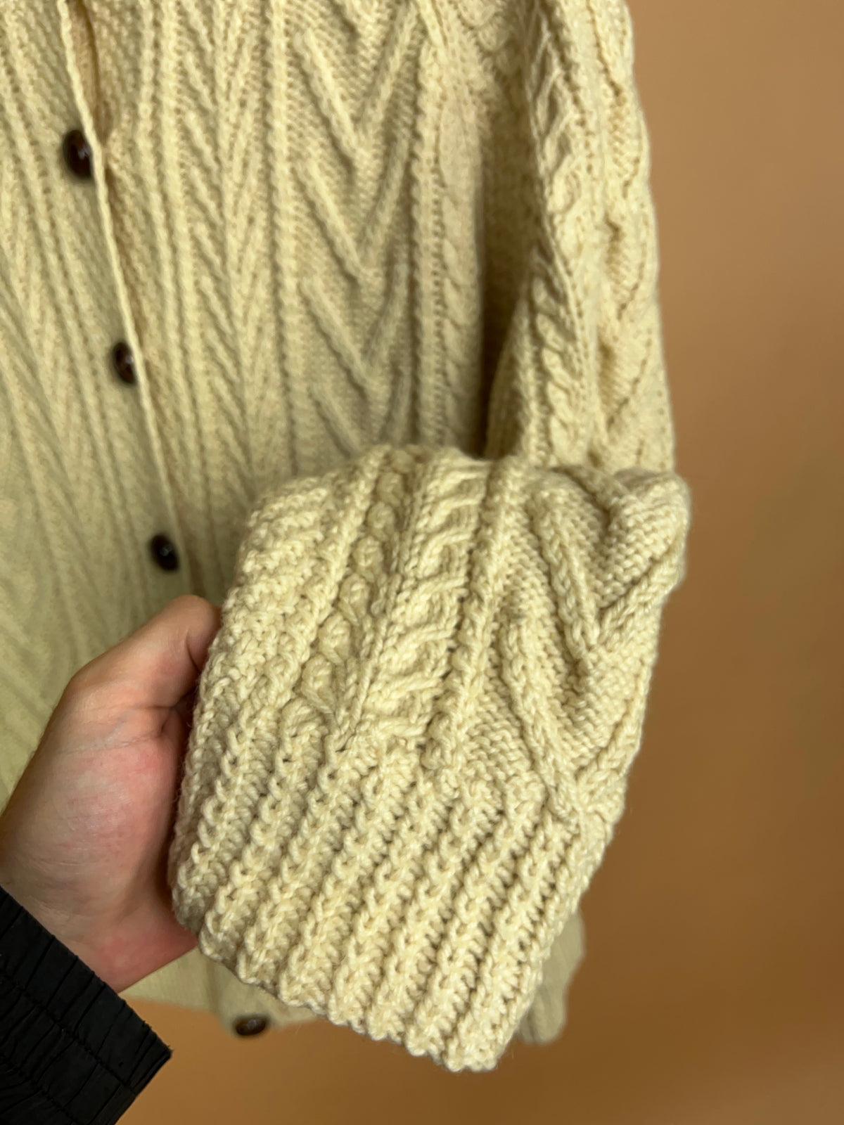 1990s Handmade Cream Aran Cable Knit Cardigan - M