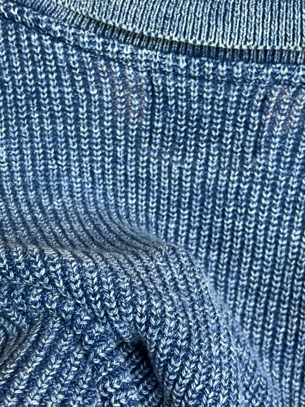1980s The Territory Ahead Indigo Washed Cotton Knit Polo Sweater Made In USA - L