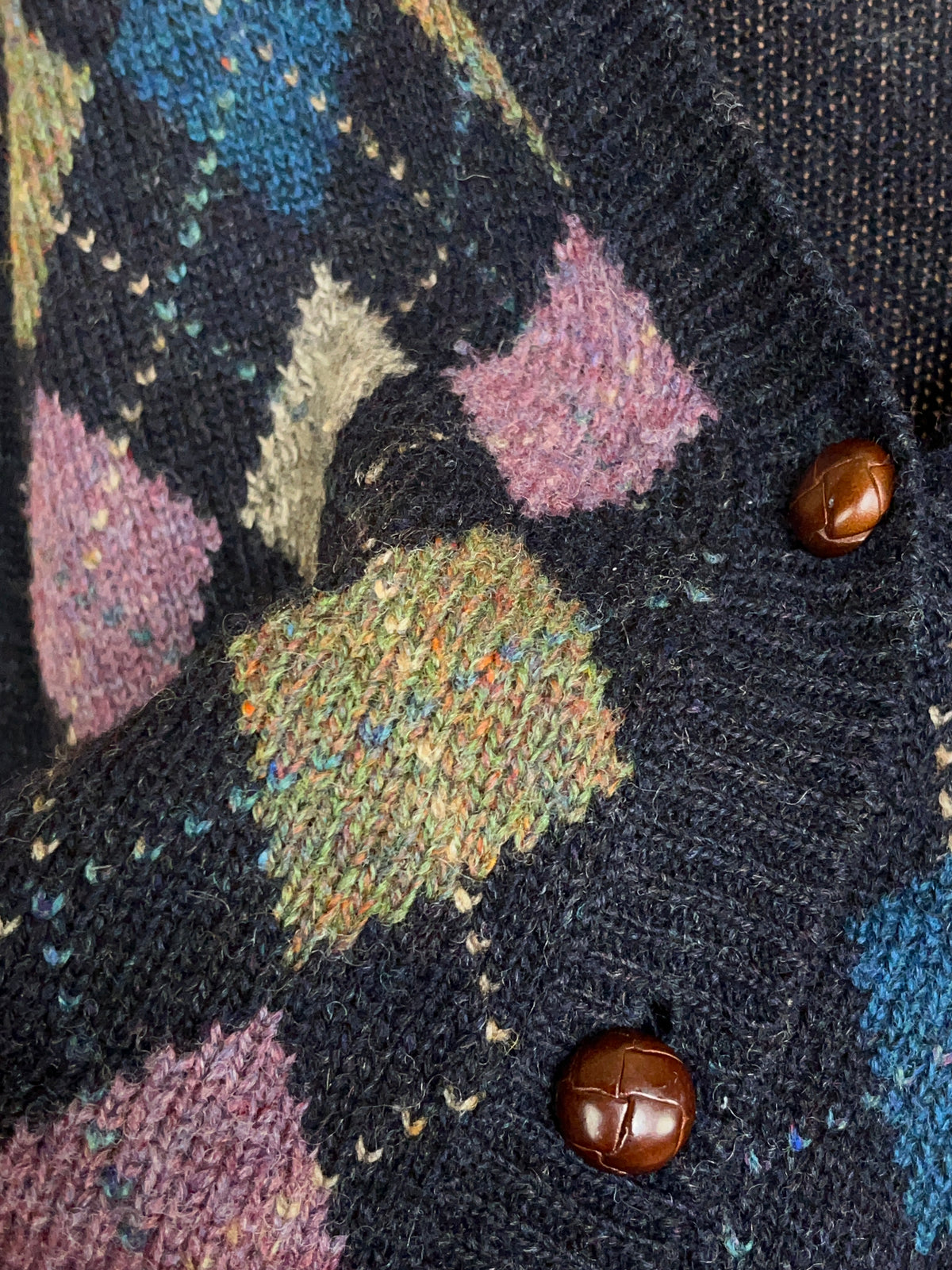 1990s Gap Navy Wool Argyle Cardigan Made In Hong Kong - L