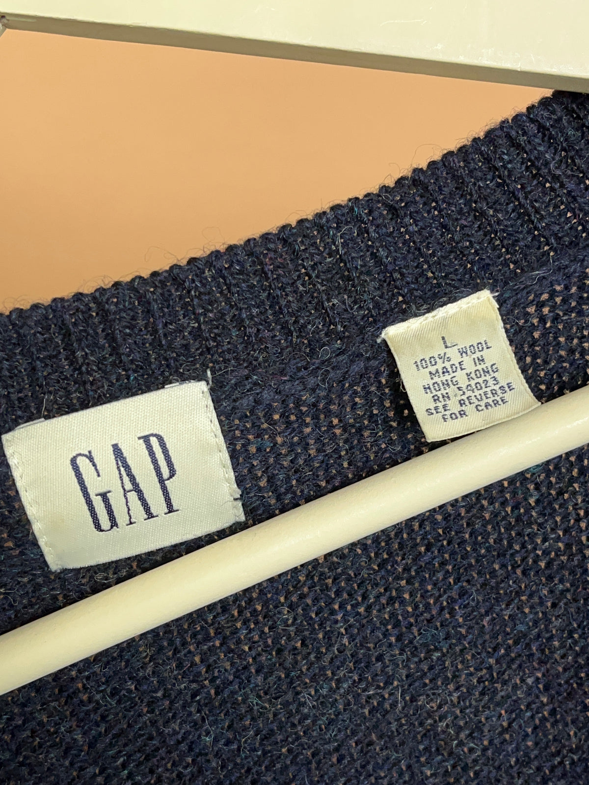 1990s Gap Navy Wool Argyle Cardigan Made In Hong Kong - L