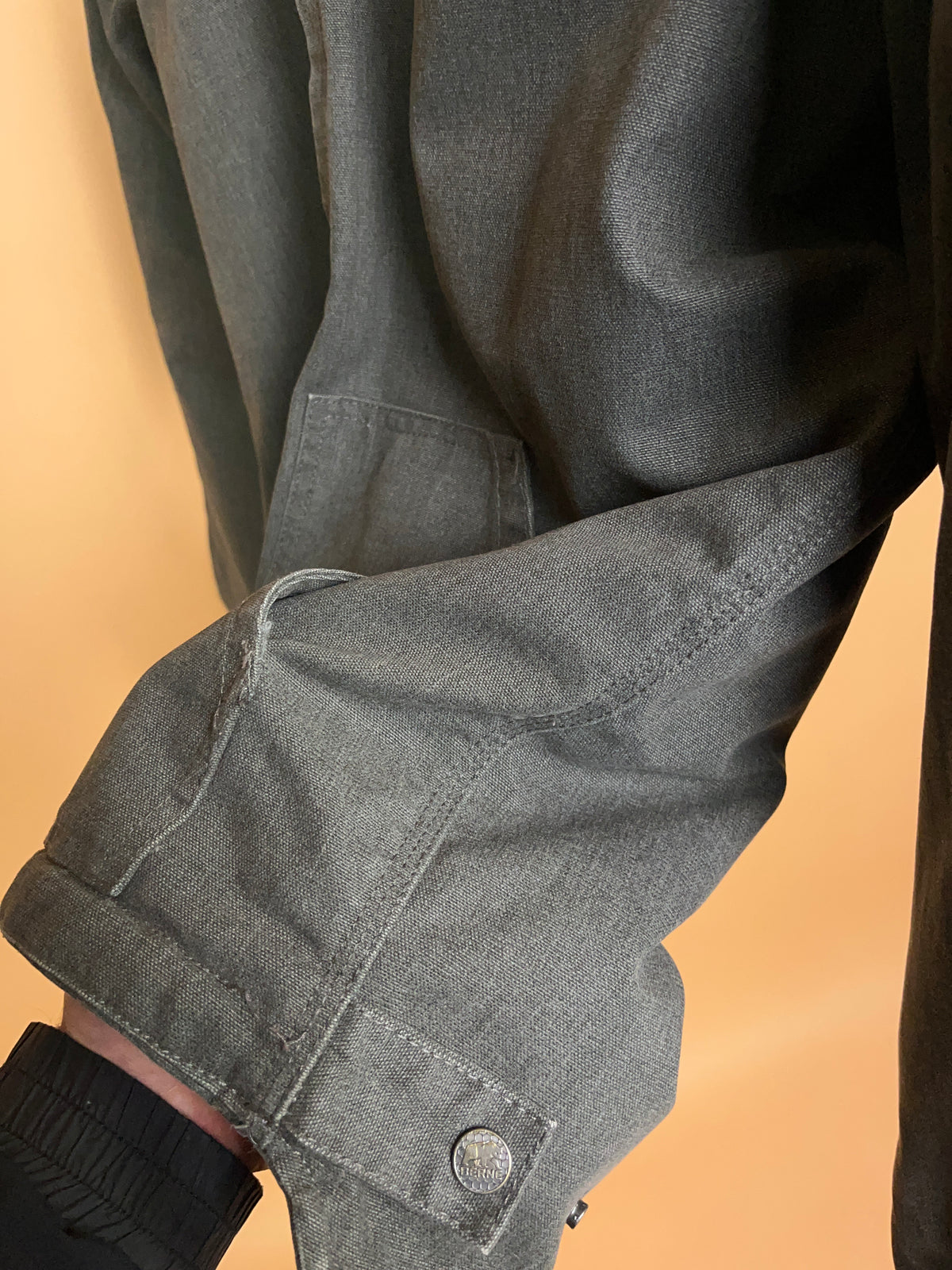 Y2K Berne Grey Duck Canvas Hooded Work Jacket Quilted Lined -S