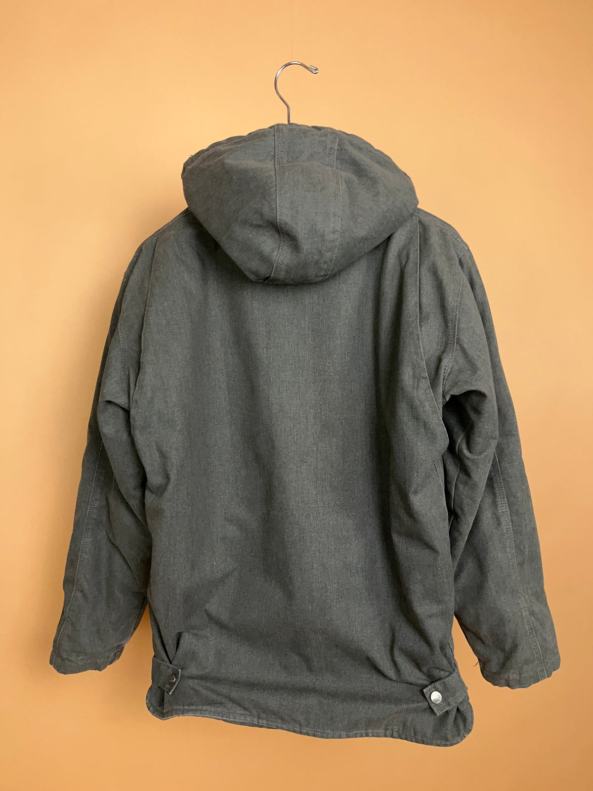 Y2K Berne Grey Duck Canvas Hooded Work Jacket Quilted Lined -S