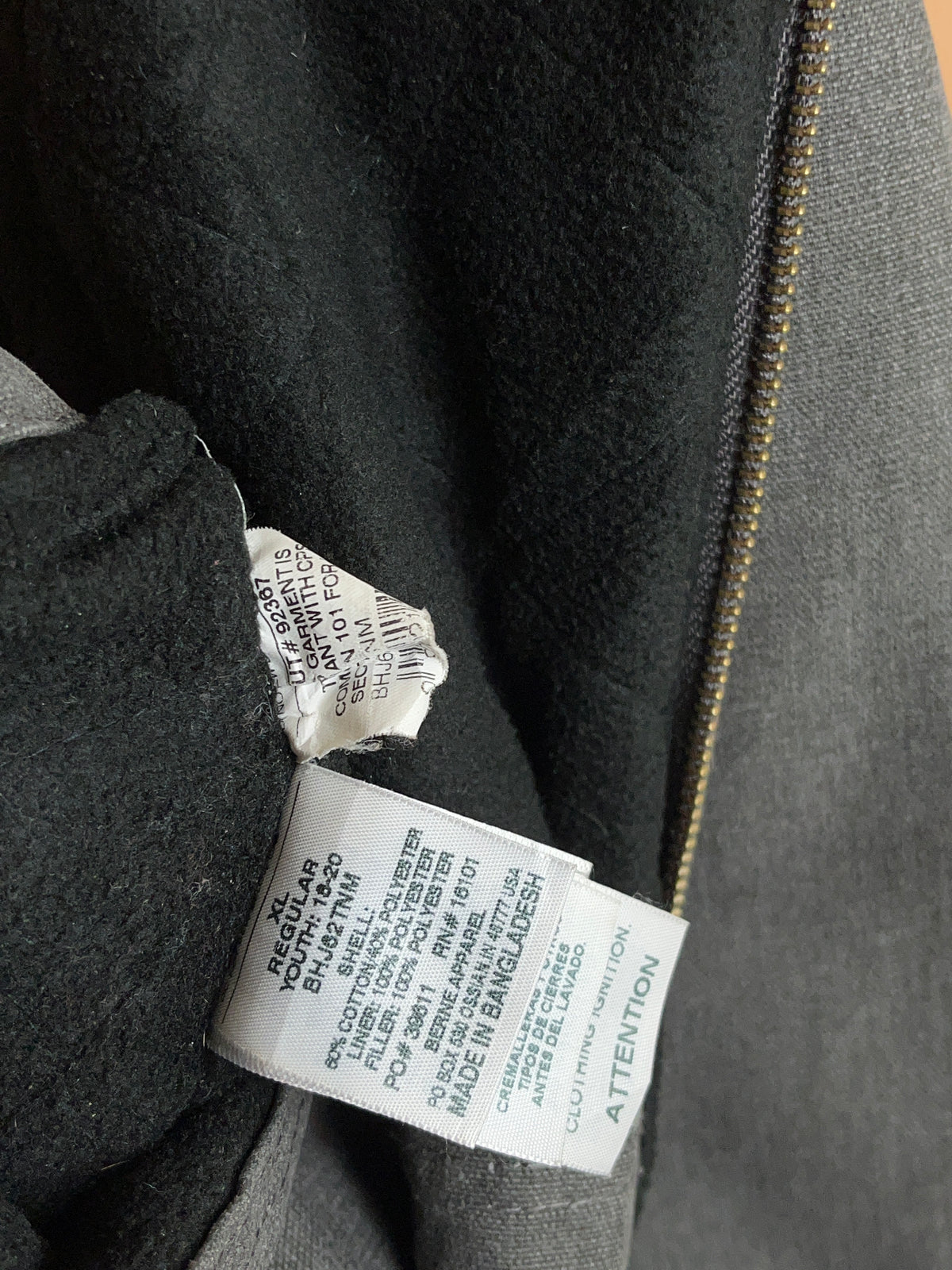 Y2K Berne Grey Duck Canvas Hooded Work Jacket Quilted Lined -S