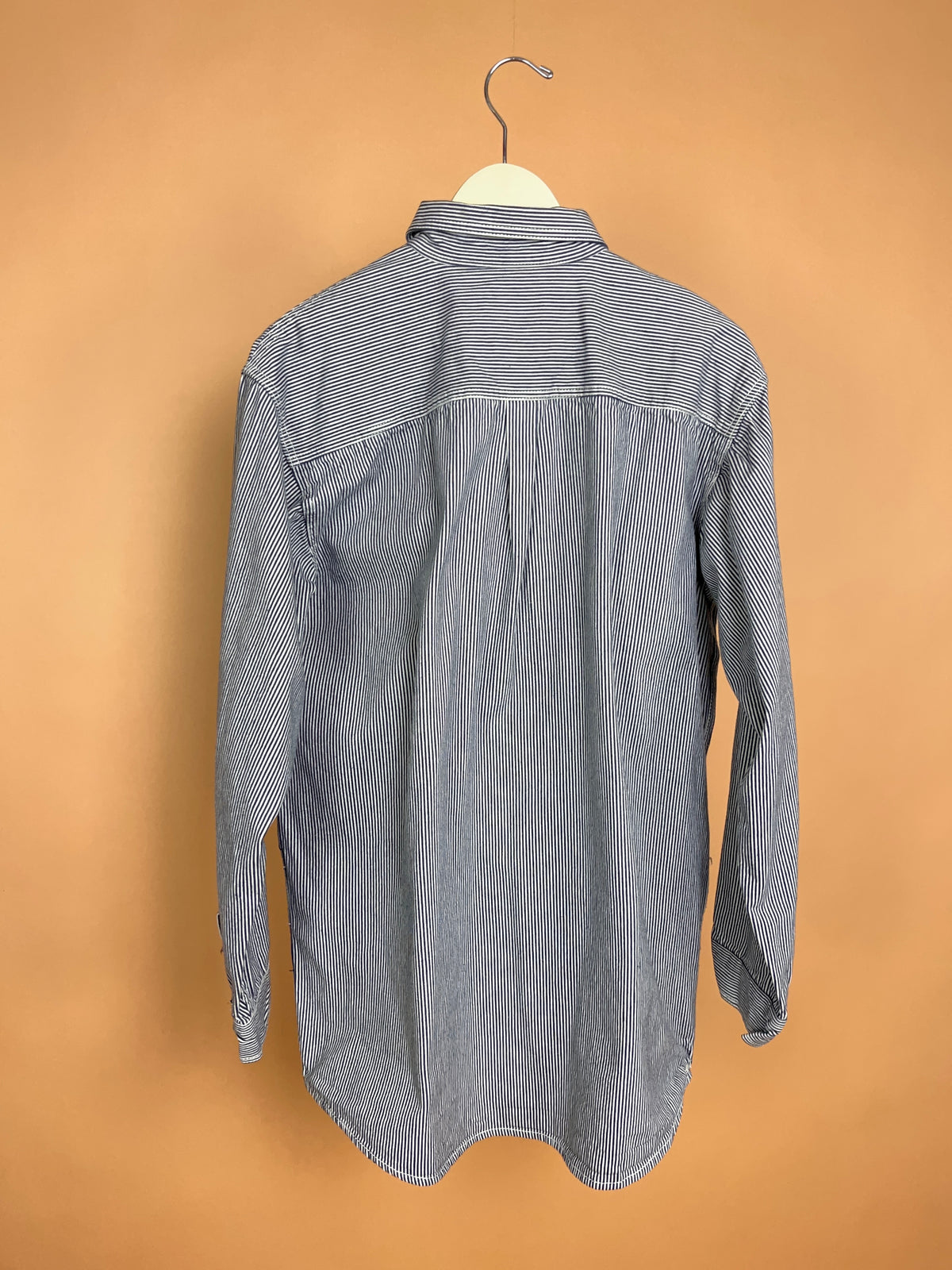 1990s KEY Hickory Stripe Cotton Half-Zip Work Shirt - L