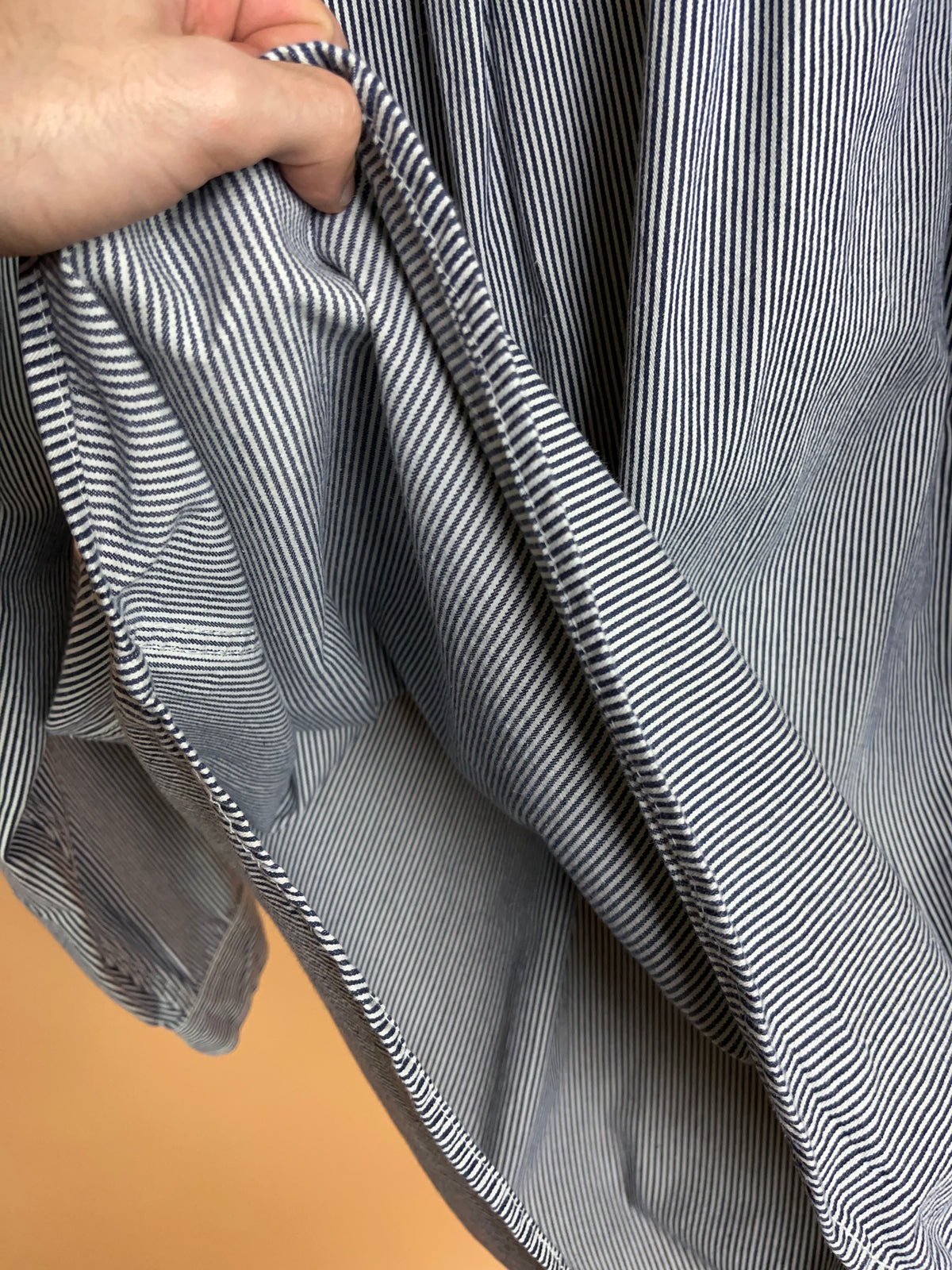 1990s KEY Hickory Stripe Cotton Half-Zip Work Shirt - L