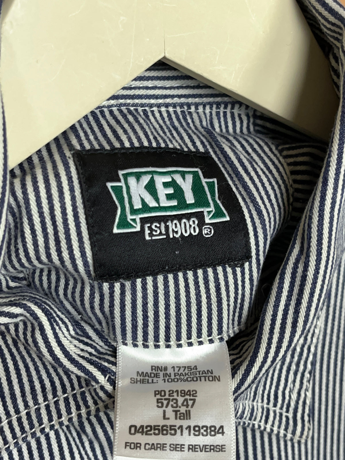 1990s KEY Hickory Stripe Cotton Half-Zip Work Shirt - L