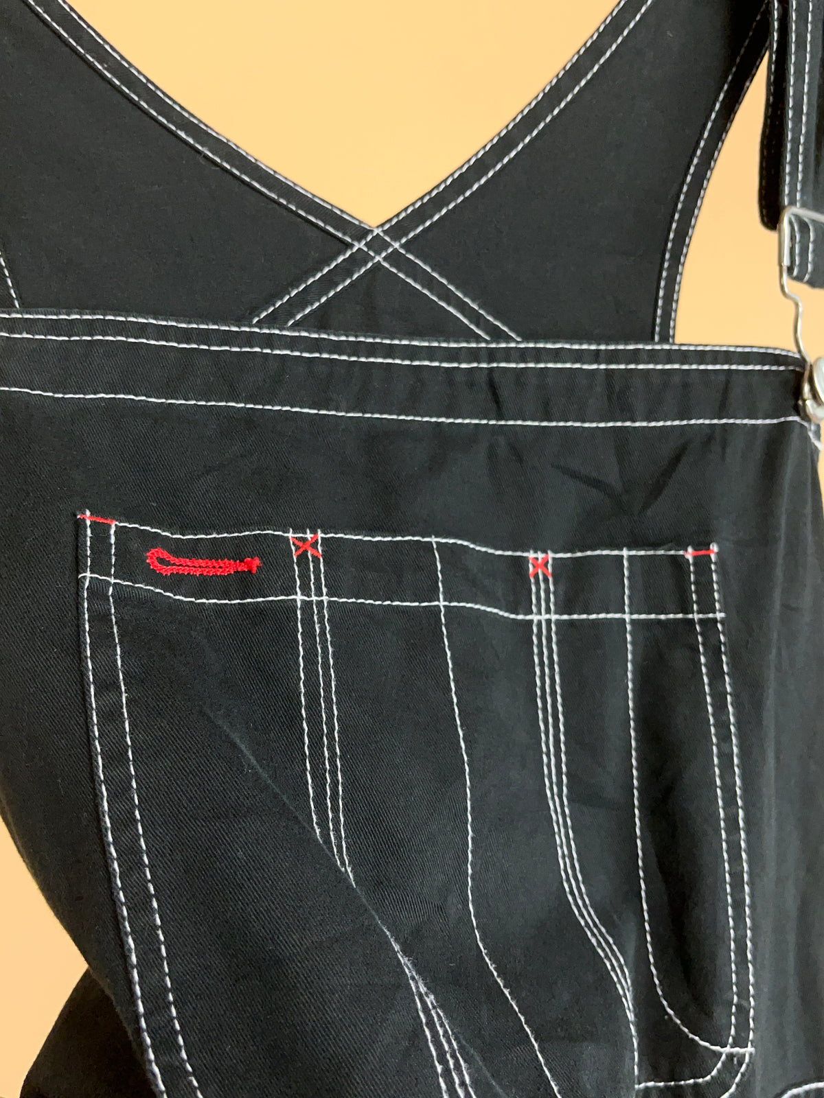 1990s Black Denim Baggy Fit Dungarees