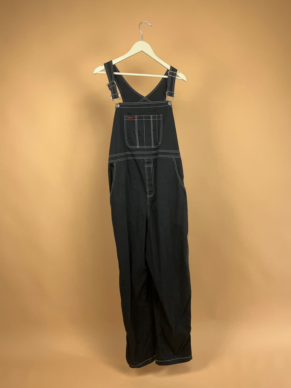 1990s Black Denim Baggy Fit Dungarees