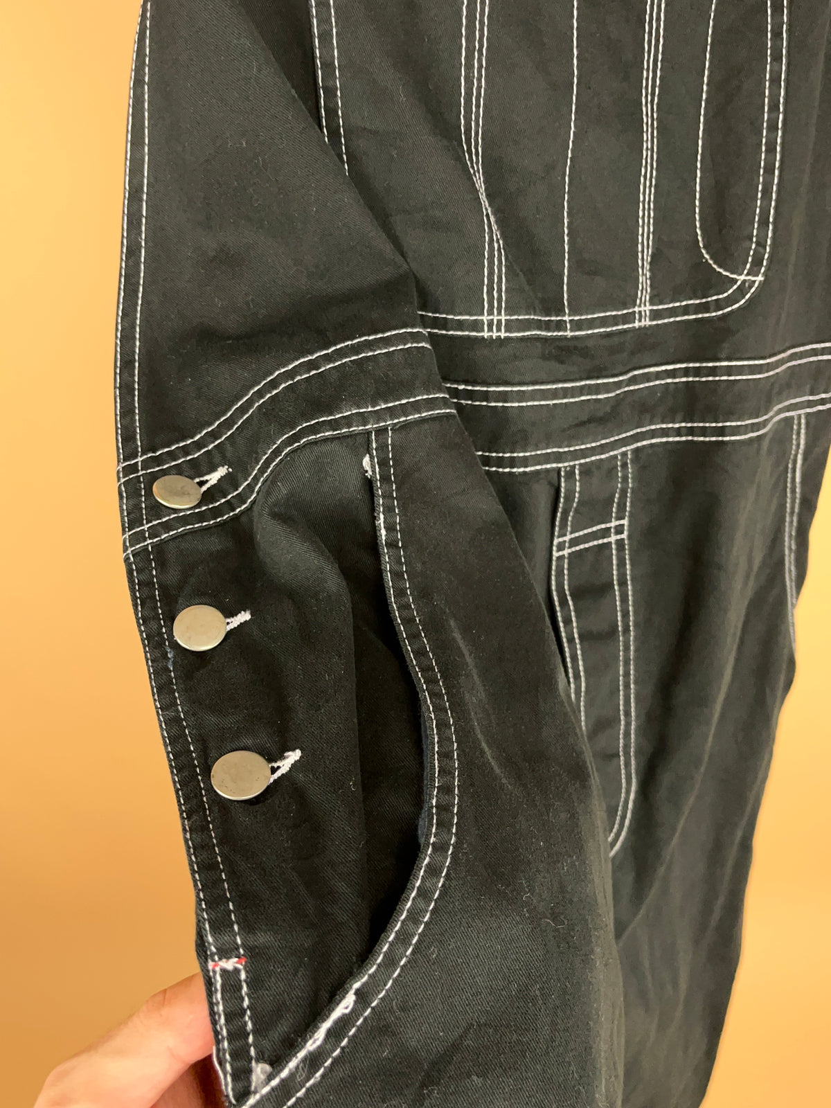 1990s Black Denim Baggy Fit Dungarees