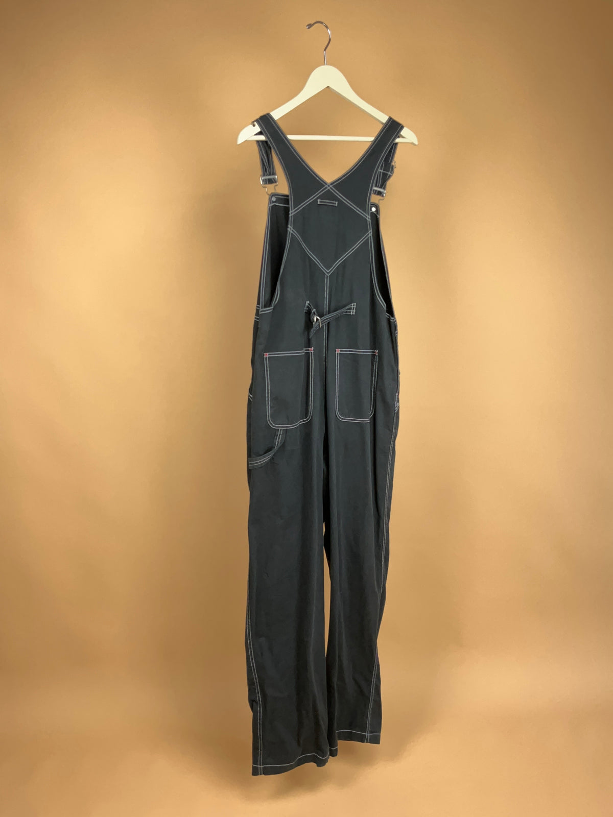 1990s Black Denim Baggy Fit Dungarees