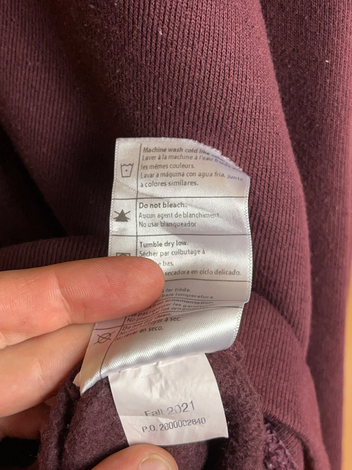 Carhartt maroon fleece hoodie with embroidered kangaroo pocket patch — Arkive Vintage