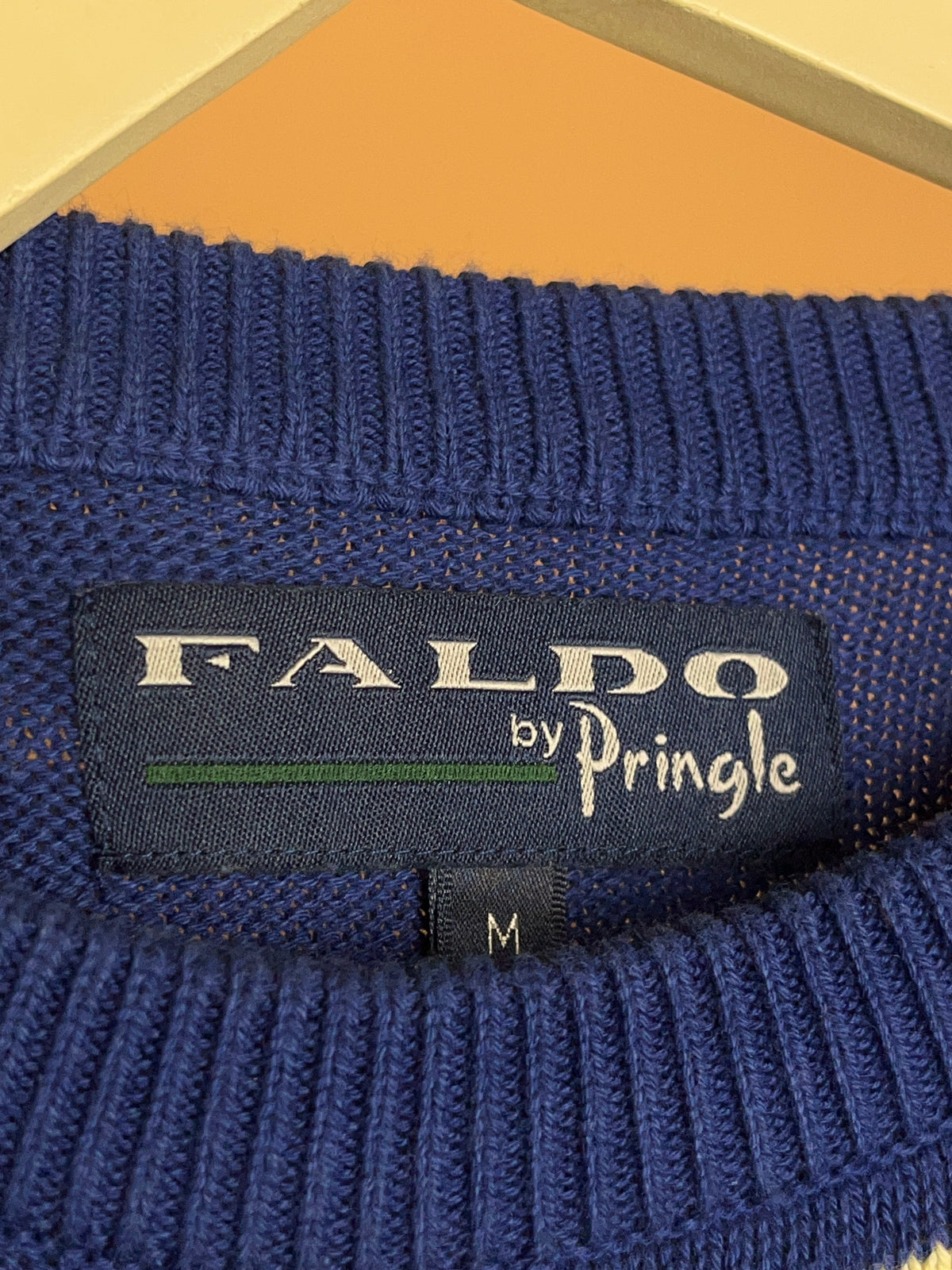 1990s Faldo by Pringle Royal Blue Cotton Abstract Stripe Jumper - L