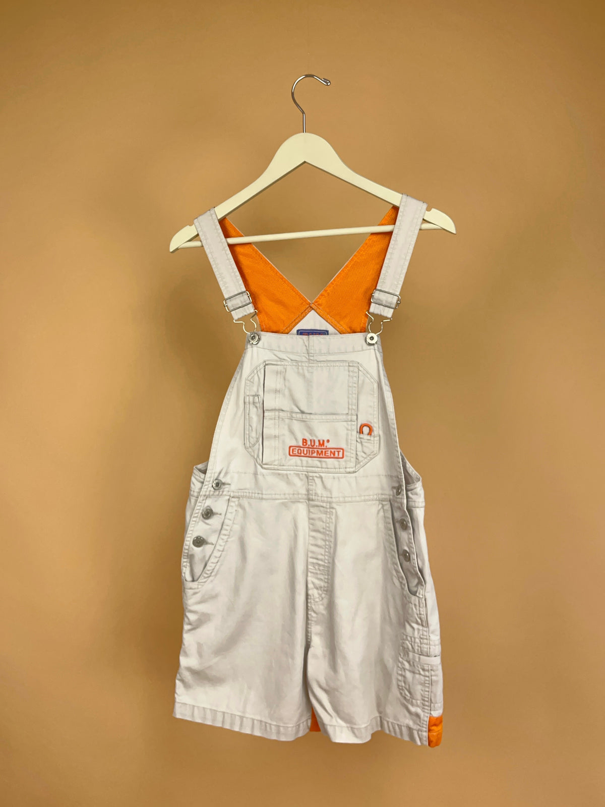 1990s B.U.M Equipment Ecru & Orange Dungaree Shorts